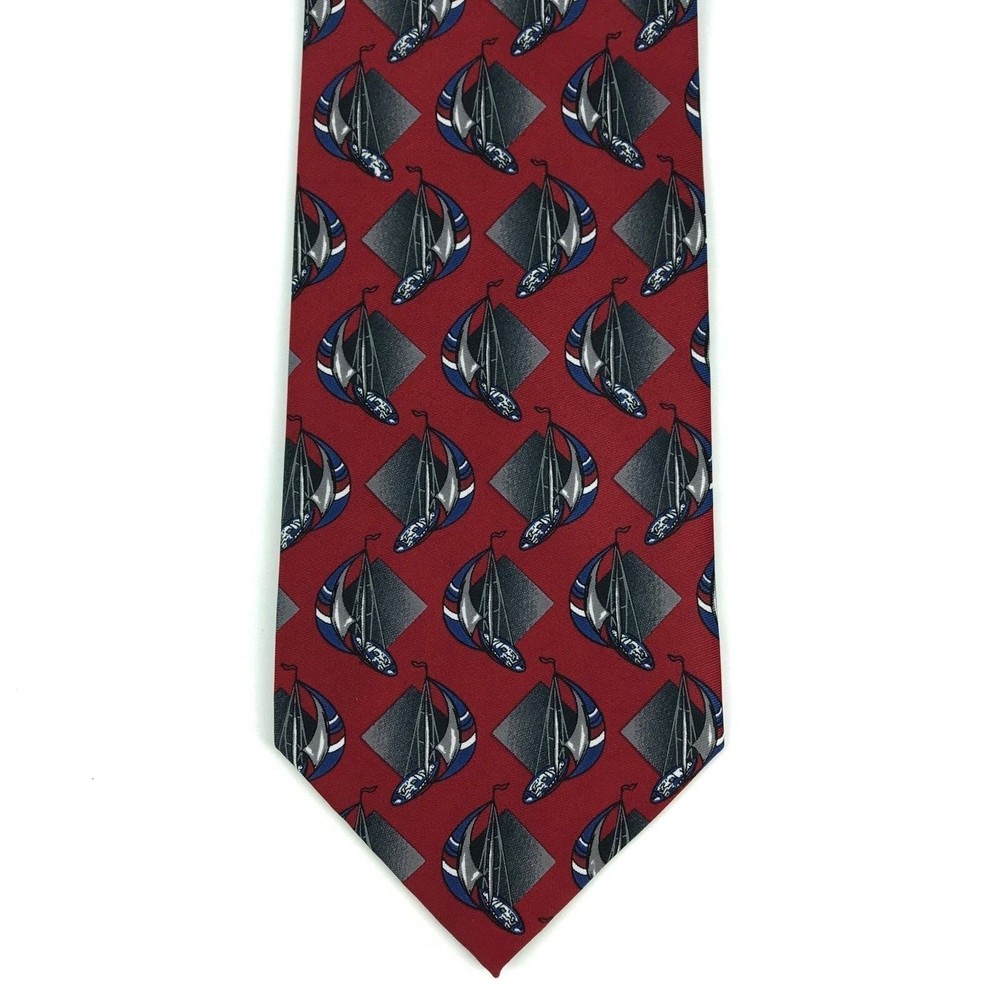 Utopia Men's Tie Handmade Dark Red Sail Boat Sailing Nautical Novelty Necktie 57 - Picture 3 of 8